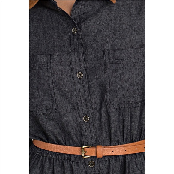 Belted Chambray Dress with Suede Contrast - Picture 5 of 6